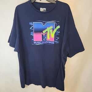 MTV‎ Music Television Black Short Sleeve Retro T-Shirt Size XXXL Preowned